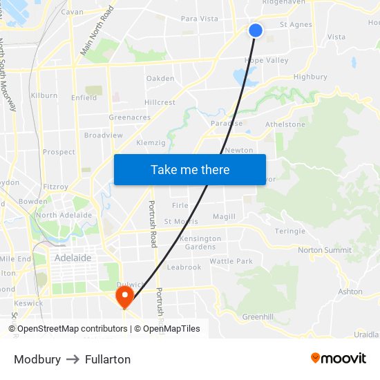 Modbury to Fullarton map