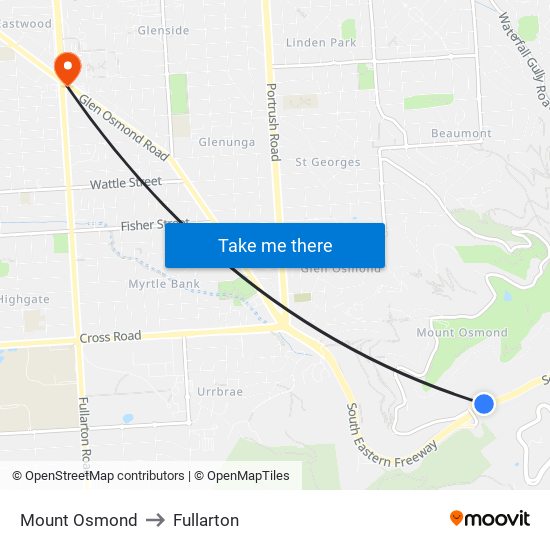 Mount Osmond to Fullarton map