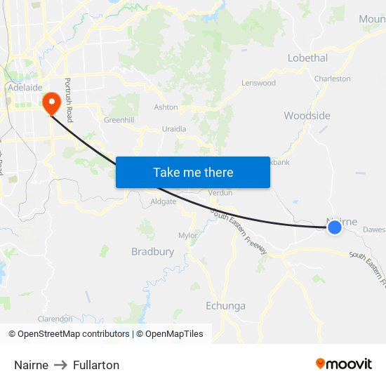 Nairne to Fullarton map