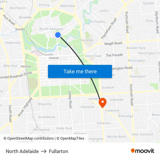 North Adelaide to Fullarton map