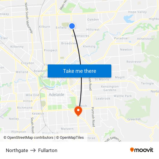 Northgate to Fullarton map