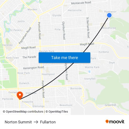 Norton Summit to Fullarton map