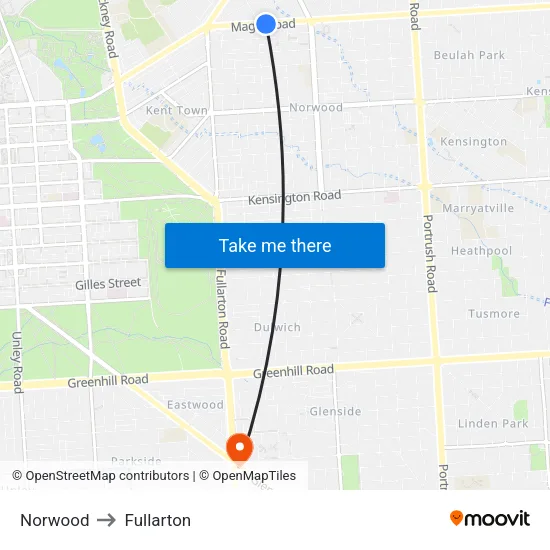 Norwood to Fullarton map