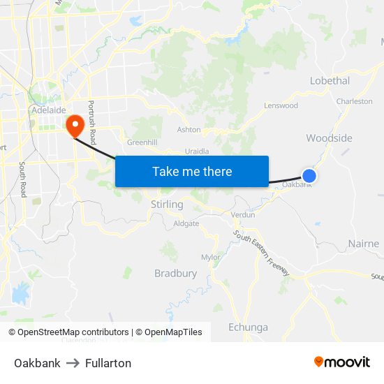 Oakbank to Fullarton map