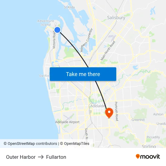 Outer Harbor to Fullarton map