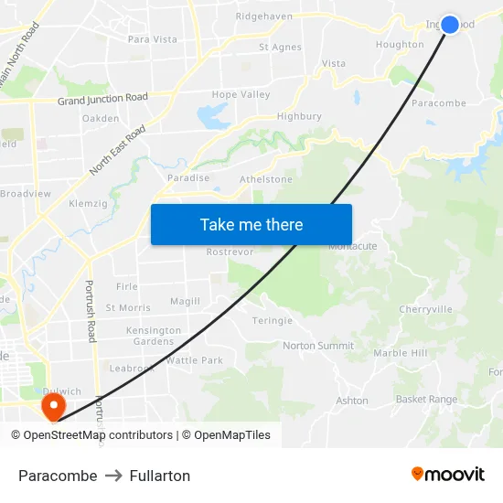 Paracombe to Fullarton map