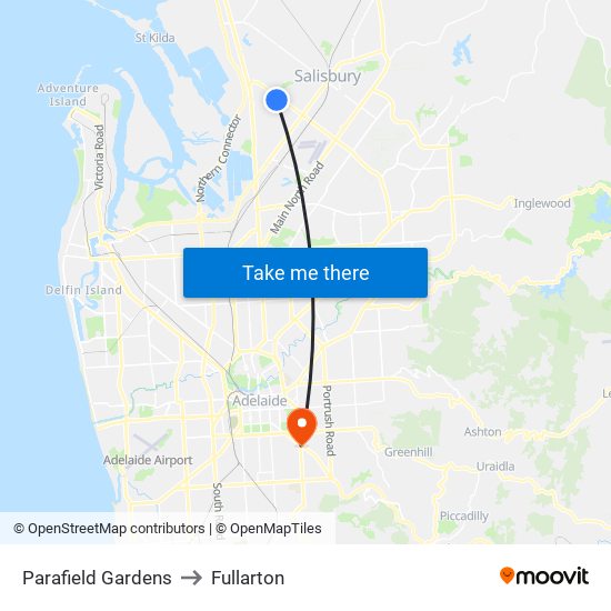 Parafield Gardens to Fullarton map