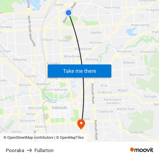 Pooraka to Fullarton map