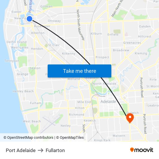 Port Adelaide to Fullarton map