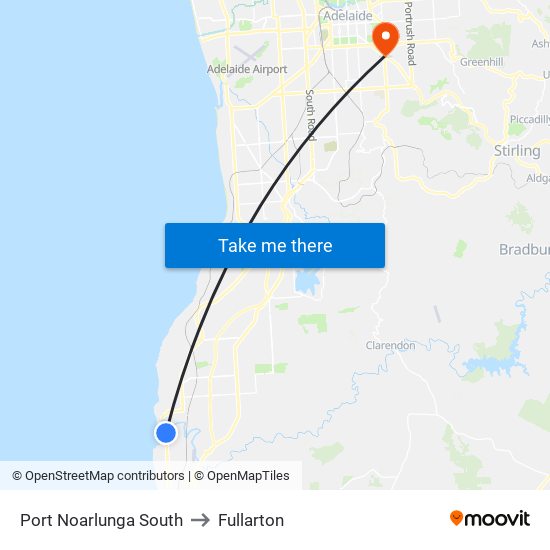 Port Noarlunga South to Fullarton map