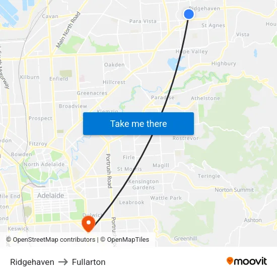 Ridgehaven to Fullarton map