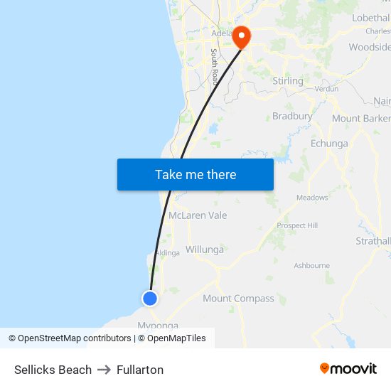 Sellicks Beach to Fullarton map