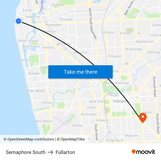 Semaphore South to Fullarton map