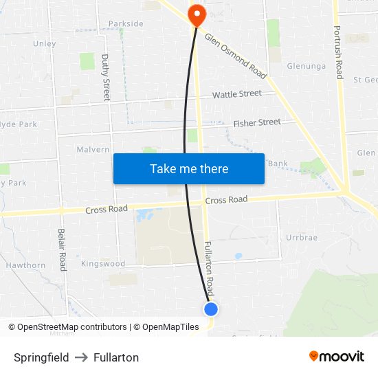 Springfield to Fullarton map