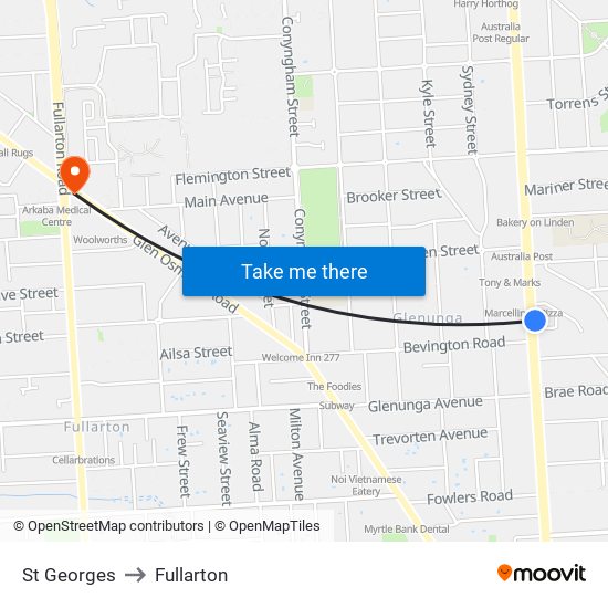 St Georges to Fullarton map