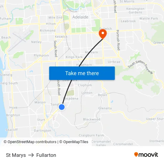 St Marys to Fullarton map