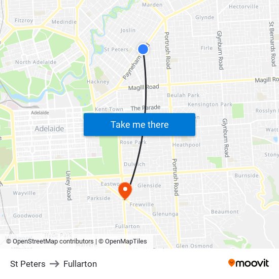 St Peters to Fullarton map