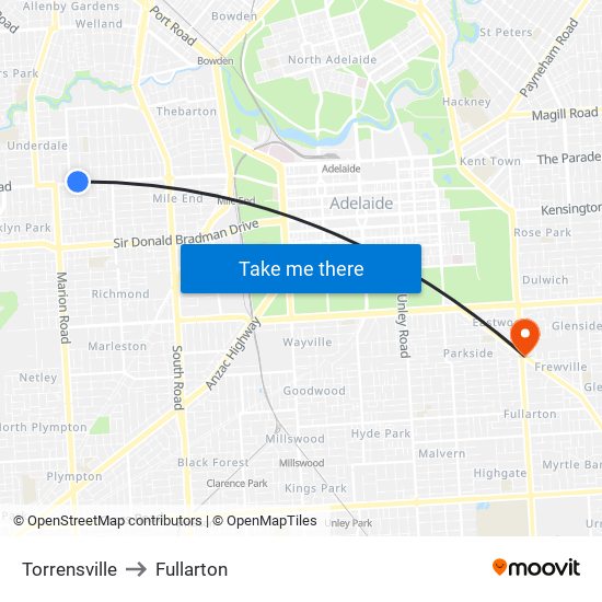 Torrensville to Fullarton map