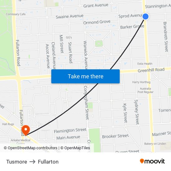 Tusmore to Fullarton map