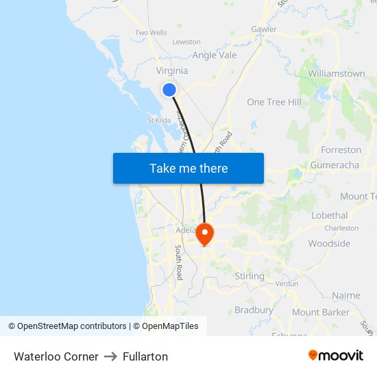 Waterloo Corner to Fullarton map