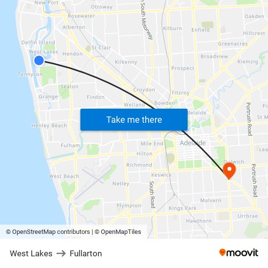 West Lakes to Fullarton map