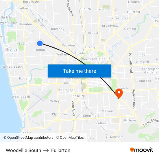 Woodville South to Fullarton map