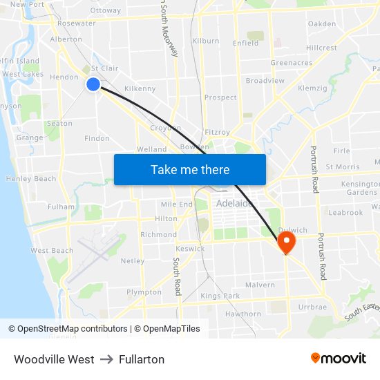 Woodville West to Fullarton map