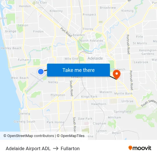 Adelaide Airport ADL to Fullarton map