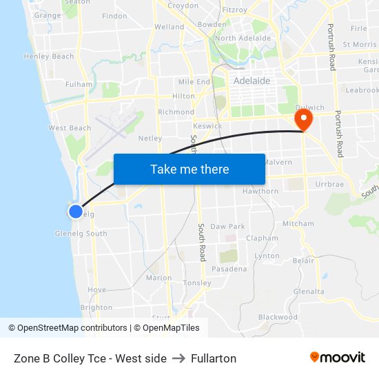 Zone B Glenelg Interchange - West side to Fullarton map