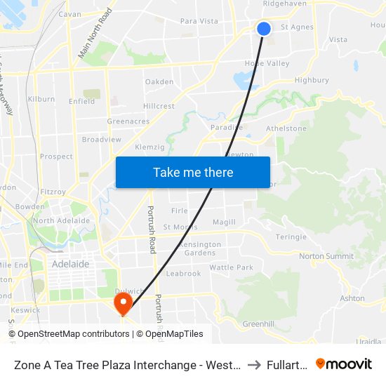 Zone A Tea Tree Plaza Interchange - West side to Fullarton map