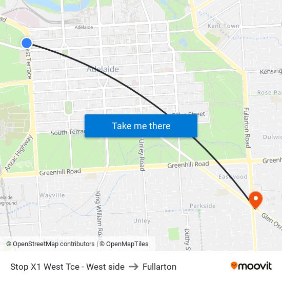Stop X1 West Tce - West side to Fullarton map