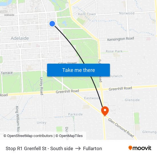 Stop R1 Grenfell St - South side to Fullarton map