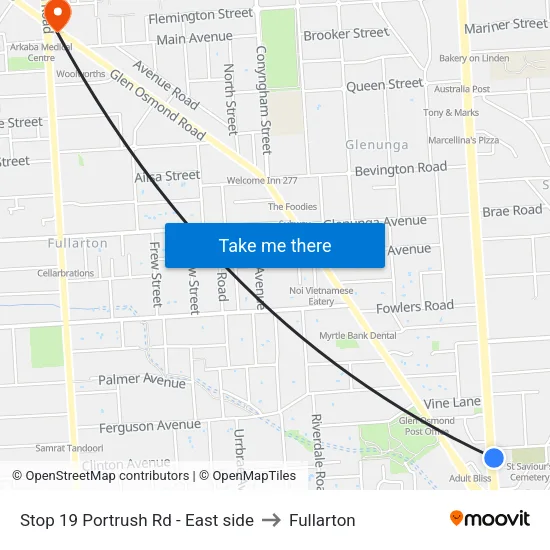 Stop 19 Portrush Rd - East side to Fullarton map