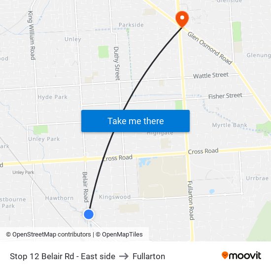 Stop 12 Belair Rd - East side to Fullarton map