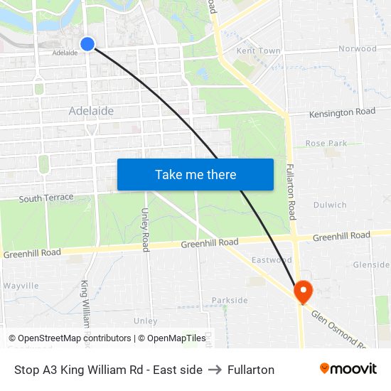 Stop A3 King William Rd - East side to Fullarton map