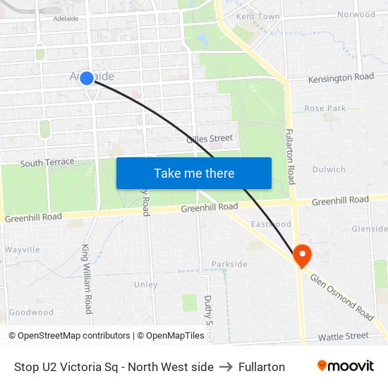 Stop U2 Victoria Sq - North West side to Fullarton map