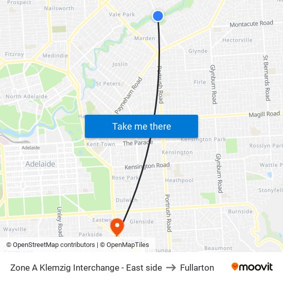 Zone A Klemzig Interchange - East side to Fullarton map