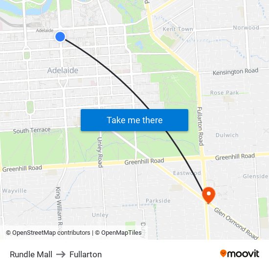 Rundle Mall to Fullarton map