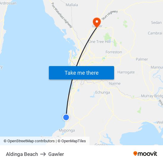 Aldinga Beach to Gawler map