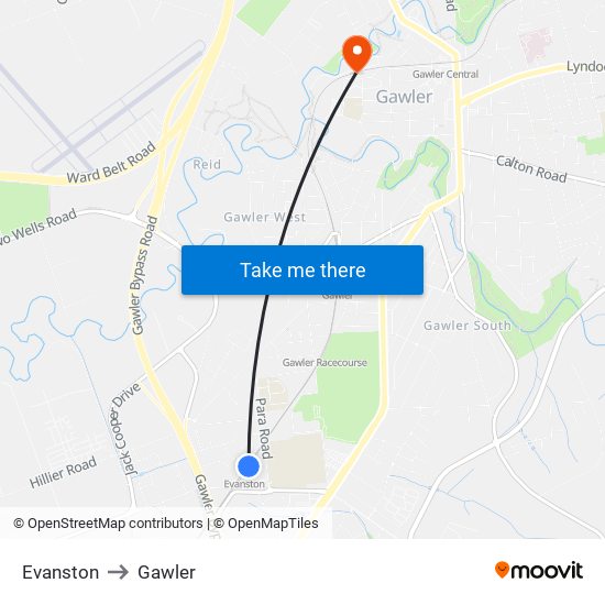 Evanston to Gawler map