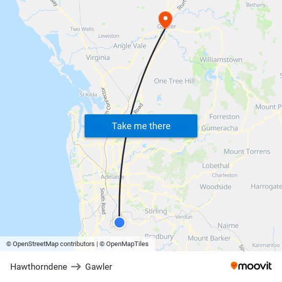 Hawthorndene to Gawler map