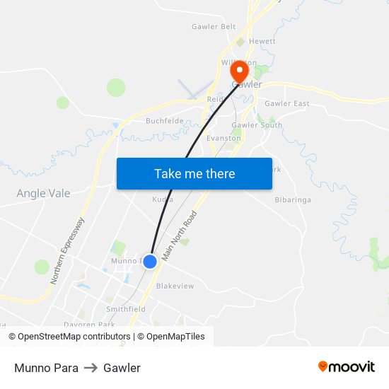 Munno Para to Gawler map