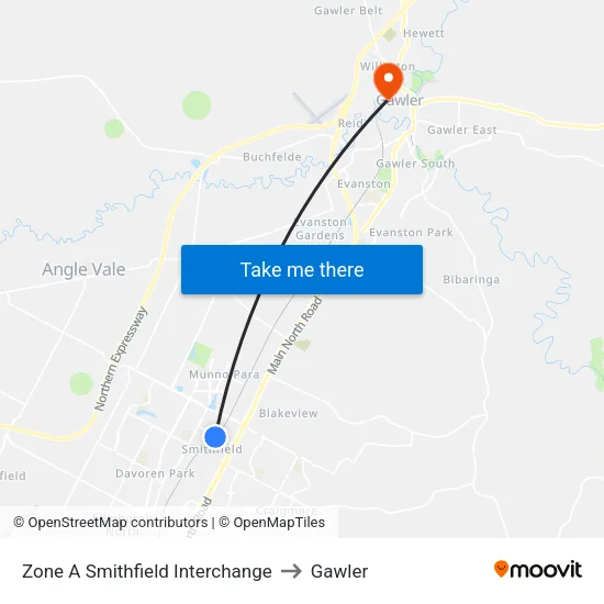 Zone A Smithfield Interchange to Gawler map