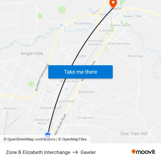 Zone B Elizabeth Interchange to Gawler map