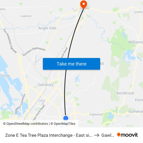 Zone E Tea Tree Plaza Interchange - East side to Gawler map