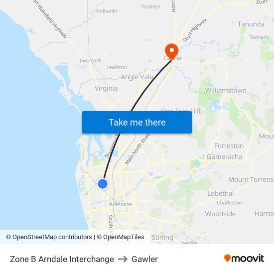Zone B Arndale Interchange to Gawler map