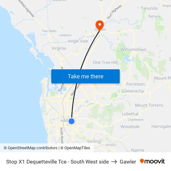 Stop X1 Dequetteville Tce - South West side to Gawler map