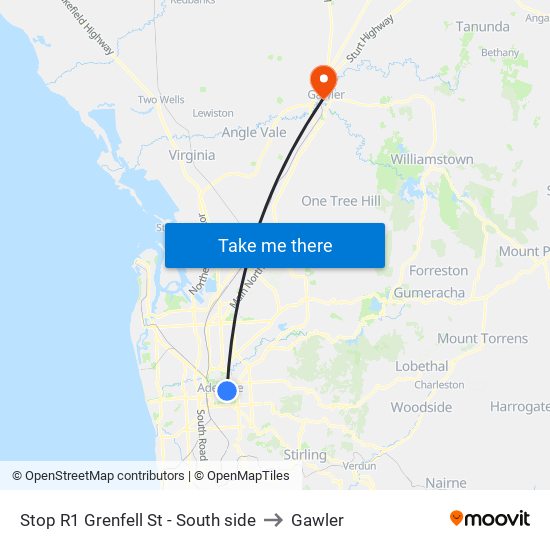 Stop R1 Grenfell St - South side to Gawler map