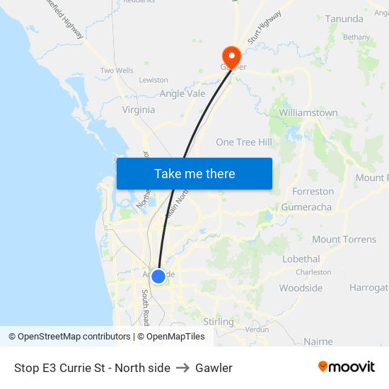 Stop E3 Currie St - North side to Gawler map