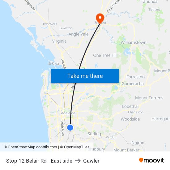 Stop 12 Belair Rd - East side to Gawler map